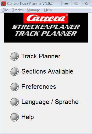 Carrera Track Layout Planner Main Menu